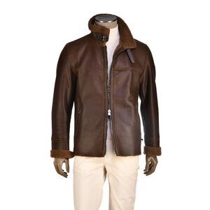 Hettabretz Leather Zip Up Belt Collar Shearling Coat